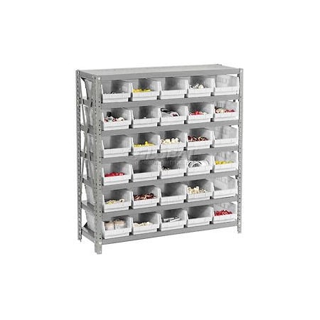 Global Industrial Steel Shelving with 30 4inH Plastic Shelf Bins Ivory, 36x12x39-7 Shelves 603429WH
